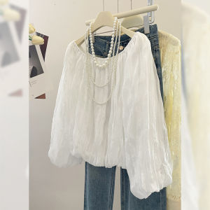 PAIBOLI | เสื้อเชิ้ตไหล่เดียวสีขาวสไตล์ฝรั่งเศสสำหรับฤดูร้อนปี 2025 เสื้อผ้าทำงานทรงหลวมสบาย ๆ สำหรับผู้หญิง แขนสั้น ปกติ