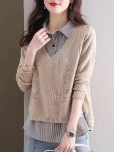 เสื้อเชิ้ตแขนยาวผู้หญิงฤดูใบไม้ร่วง/ฤดูหนาว 2025 ดีไซน์ใหม่ ทรงหลวม คอตุ๊กตา ชุดชั้นใน เสื้อเชิ้ต แฟชั่นสตรี