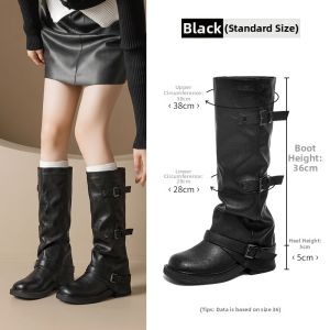 Agsdon | Black Slimming High Ankle Thigh High Boots Knight Style with Wrinkle Design