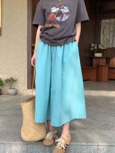 Dongdaemun Summer New Mint Blue High-End Versatile White Cotton A-Line Skirt for Women Long Dress Nature Waist