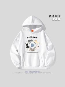 Cartoon Cat Design Heavyweight Hoodie Sweatshirt for Boys And Girls Silver Fox Velvet Autumn Winter Cotton Jacket Kids Clothes
