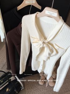 GUZILIAN | Korean Style Attractive Binding Long Sleeve Knitwear