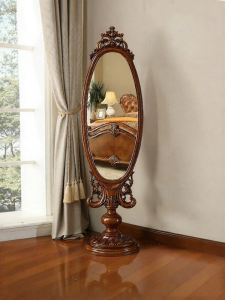 Full Solid Wood Retro European Style Dressing Floor Mirror