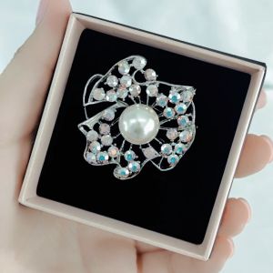 So SEOUL Leilani Flower with Oversized Pearl Aurore Boreale Austrian Crystal Rollover Clasp Brooch