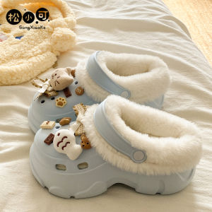 Giày Lông Dễ Thương Mùa Đông Cho Nữ Dép Lót Lông Dày Chống Trượt Tăng Chiều Cao Ấm Áp Đế EVA Dép Cotton