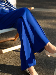 High Waist Straight Leg Trousers Womens Klein Blue Wide Leg Suit Pants Drapey Royal Blue Long Pants Korean Style Polyester