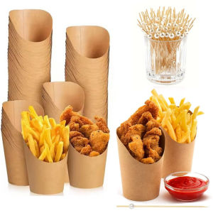 ถ้วยกระดาษคราฟท์แบบใช้แล้วทิ้ง 25/50 ชิ้น สีขาว/น้ำตาล สำหรับใส่เฟรนช์ฟรายส์ ของว่าง ขนมหวาน มันฝรั่งทอด อุปกรณ์จัดงานปาร์ตี้คริสต์มาส