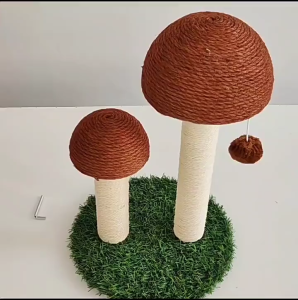 HATELI Cat Scratching Post Mushroom Cat Scratcher Featuring with Natural Sisal Scratching Poles and Interactive Toy for Kittens and Cats
