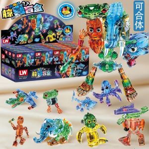 AI Foreign Mountain Sea Transparent Building Blocks Blind Box Childrens Educational Toys Assembly Development Brain Caves Fun