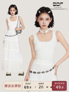 White Lace Square Collar Knitted Base Camisole Women Summer Inner Wear Sleeveless Workbench Butterfly Knot Top