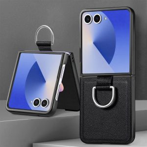 Finger Ring Holder Leather Phone Case for Samsung Galaxy Z Flip8 Flip7 FE Flip6 Flip5 Flip4 5G Flip 8 7 6 5 4 3 Protective Cover