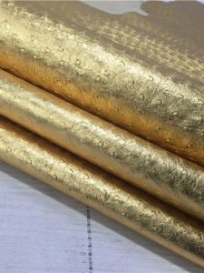 Gold Ostrich Pattern Top Layer Cowhide Leather Fabric Handmade DIY Handbag Boot Bag Luggage Leather Goods 1.35mm Slightly Stiff