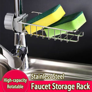 Faucet Storage Rack Adjustable Stainless Steel Sponge Holder Faucet Storage Sink Rack Kitchen Drill-Free Sink Rag Sponge Draining Rack Rak Sabun Bekas Sabun 不锈钢沥水架