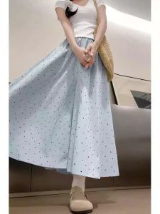 กระโปรงสั้นลายจุดเอวสูง กระโปรงทรงเอ ทรงหลวม กางเกงขายาวทรงหลวม ฤดูร้อน สไตล์ลำลอง เสื้อผ้าผู้หญิงไซส์ใหญ่