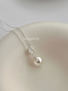 Mengmeng 925 Sterling Silver Large Size Crystal Pearl Necklace Korean Style Womens Fashion Jewelry Birthday Gift