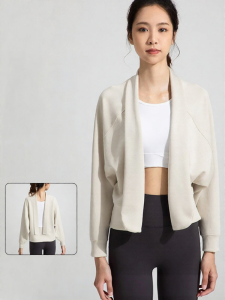 Lenzing Modal Fall Winter Air Layer Bare Feel Loose Open Front Womens Long Sleeve Yoga Top