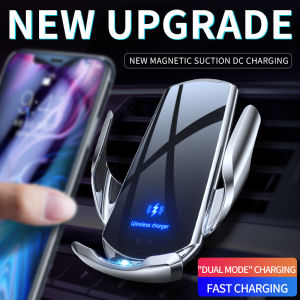 Car Phone Holder With 15W Wireless Charger For All Mobile Phones Magnetic Connector USB Infrared Sensor Phone Holder Mount