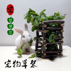 Apple Wood Rabbit Grass Rack Feeder Pig Feed Dispenser Wooden Pet Toy Rabbit Feeding Tray Tooth Grinding Pet Accessories