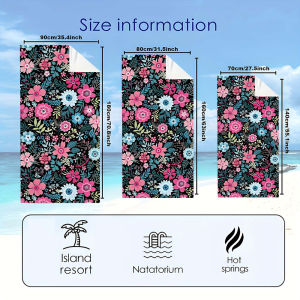 BILIBILI | black pink blue floral Quick Drying Microfiber Beach Towel Lightweight for Swimming Camping Yoga - Bath Towel