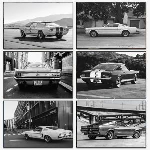 Black and White Ford Mustang Classic Luxury Car Poster Canvas Painting Print Wall Art Picture for Living Room Shopstore Decor