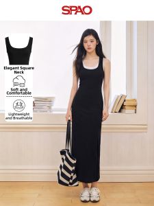 spao | Minimalist Sleeveless Fitting Black Dress