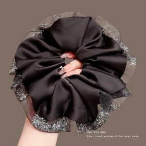 NING ZHOU | Oversized Rhinestone Mesh Satin Scrunchie