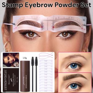 Stamp Eyebrow Powder Set with 12 Reusable Head-Mounted Eyebrow Card Waterproof Lasting Hairline Shadow Powder Precision Makeup