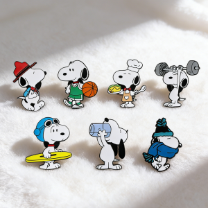 Bandai | Snoopy Enamel Pin Collection - Cute Cartoon Dog Brooch in Various Outfits Pilot Chef Ski Pilot Lapel Pin Badge Kawaii Style