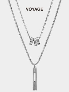 Trendy Titanium Steel Double Layered Pendant Necklace for Men Sweatshirt Clavicle Chain Fashion Accessory Fresh Outlined