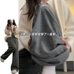 Quần Thể Thao Dệt Kim Hàn Quốc Cho Nữ Cạp Cao Dáng Rộng Dài Thường Ngày Mùa Xuân Thu Quần Thể Thao