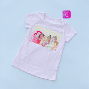 Girls Cotton Mermaid Princess Short Sleeve T-Shirt Childrens Versatile Cute round Neck Soft Base Shirt Breathable Summer Top