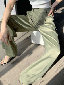 Alisa.Sonya Womens Satin Tailored suit pants with pocket High Waist Plicated Detail Wide Leg Loose Silky-smooth Plus Size Pants