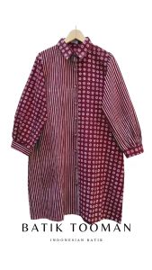 TRUNTUM SELING RED MAROON Tunic Atasan Batik Wanita Baju Kantor Kerja Bahan Katun Primis Halus Warna Merah Marun