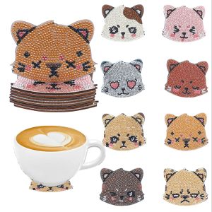 8 pieces DIY diamond painting art set Bear pattern coaster Special shape crystal artificial diamond Mosaic craft