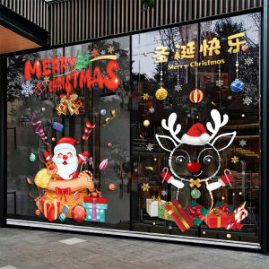 Christmas Decoration Static Cling Sticker Santa Claus Snowman Window Decal Store Display Glass Door Decal New Years Day Decoration