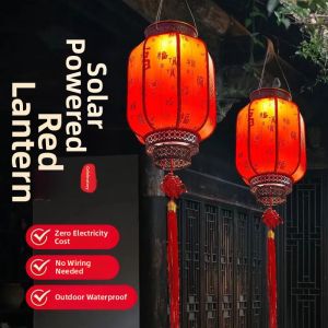 New Year Red Solar Powered Chinese Lantern for Outdoors