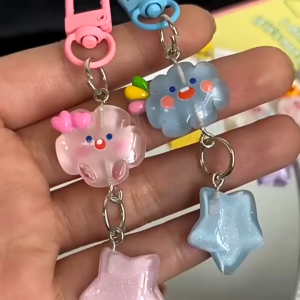 ZALINDO Gantungan Kunci Bintang Awan Kilat  Keychain Liontin Motif Kartun  Aksesoris Gantungan Kunci Lucu Anak Perempuan