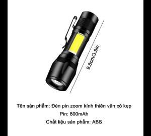 Đèn Pin Mini Zoom Bằng Kính Thiên Văn Có Thể Sạc Lại Đèn Làm Việc COB Có Kẹp Đèn Lồng Bỏ Túi Chống Nước Cho Cắm Trại EDC 800LM