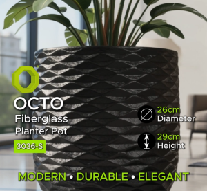 OCTO Fiberglass Planter Pot Round(OCTO 3036-S)(26cm L x 26cm W x 29cm H Bottom D 16cm)