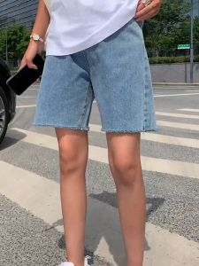 High Waist Denim Bermuda Shorts For Women Loose Fit Design Tokong Raw Hem Womens Shorts Jeans Wide Leg Size:S-2XL