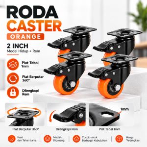 Roda Orange Kaster/Kastor 2" Inci TEBAL Plus Rem ( 4 PCS )