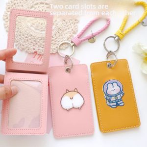 Soft Leather Protective Card Holder Multi-Slot Separator Double Layer for Campus Meal Card Student ID Card Organizer