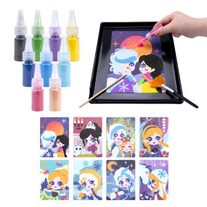 Magic Sand Art Kit for Kids Princess / Castle / Animal Cards with Color Sand Kit DIY Educational Montessori Toys Boy Girl Gift