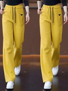 Yellow Wide Leg Sports Pants Womens Style 2025 New High Waist Slimming Casual Straight Leg Trousers for Autumn Commute