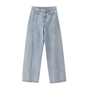 High Waist Pure Cotton Womens Jeans ROHEME Design Spring Autumn White Blue Straight Leg Loose Long Pants Slimming Effect