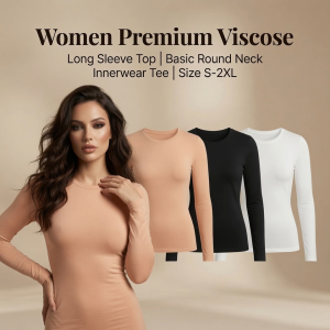 Women Long Sleeve Basic Innerwear Top | Premium Viscose Round Neck Tee | Size S-2XL