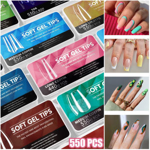550pcs PREMIUM Soft Gel Tips Kuku Palsu Fleksibel/ Set Kuku Palsu Akrilik Matte Bentuk Oval / Kotak Clear Nail Extansion Fake Untuk Nail Art / Manicure