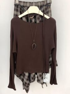 YUFUQING | Slimming Knitted Sweater Set Womens Early Autumn New Plaid Mini Skirt Two-Piece Set Fashionable Round Neck Long Sleeve Korean Style