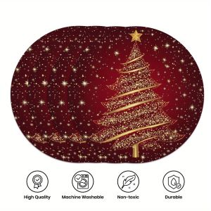 VIKAMA 4/6/8/10PCS Christmas Mat Machine Washable Golden Christmas Tree Star Durable Party Table Holiday Decoration