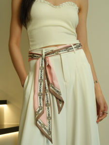 XUANXUAN | Pink Silk Scarf Belt Womens New 2025 Fashion Waist Accessory Ribbon Decoration For Jeans Skirts Blouses Korean Style Polyester Fiber Summer Season